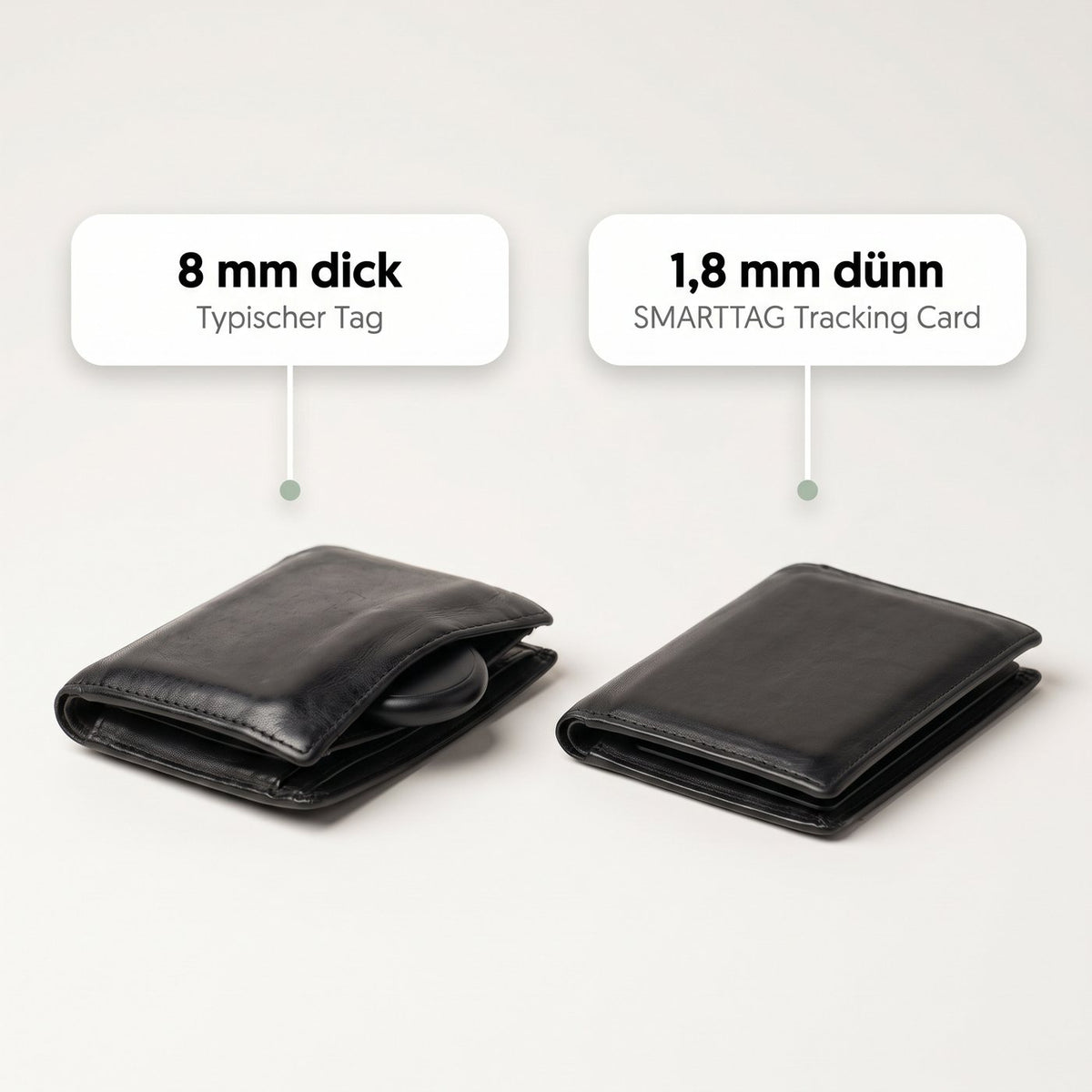 Geldbörse mit dickem Tracker und mit dünner slyo Karte
