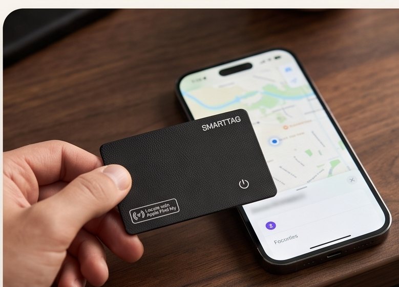 Karte neben iPhone, Finger tippt